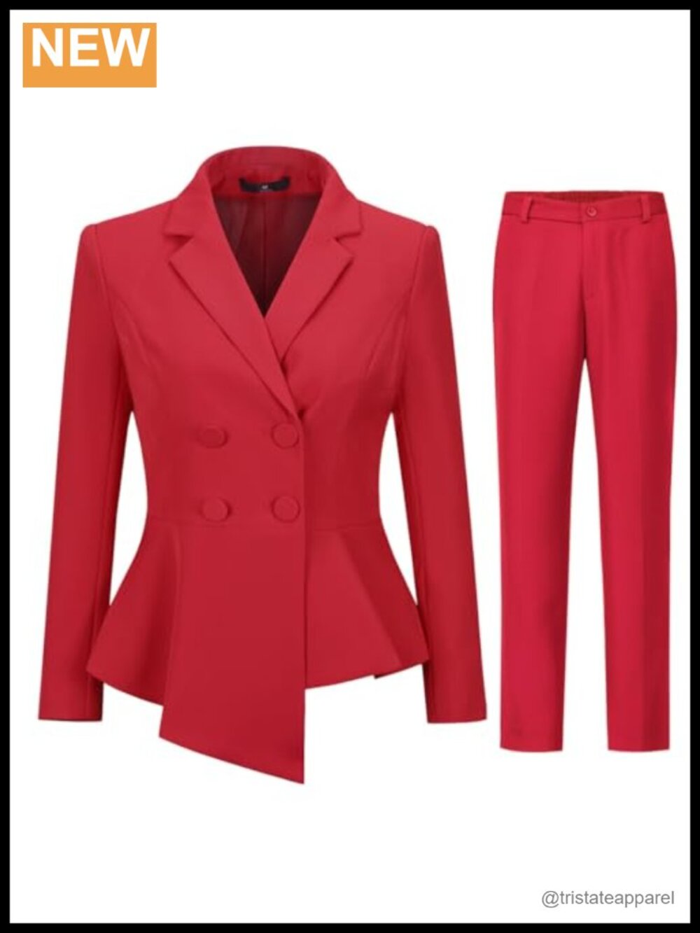 Womens 2 Piece Pantsuit Double Breasted Blazer Wide Leg Trousers Business